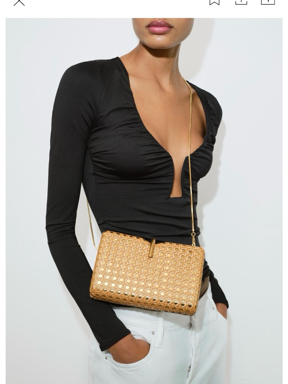 Zara Tan Woven Crossbody Bag with Gold Chain